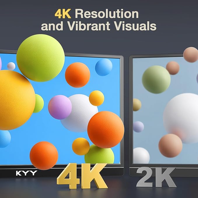 KYY 4K Portable Monitor – 15.6 UHD IPS Travel Display Slim &amp Lightweight Design HDMI &amp USB-C Inputs Perfect for PS5 Xbox Switch Laptops Phones and On-the-Go Professionals K5