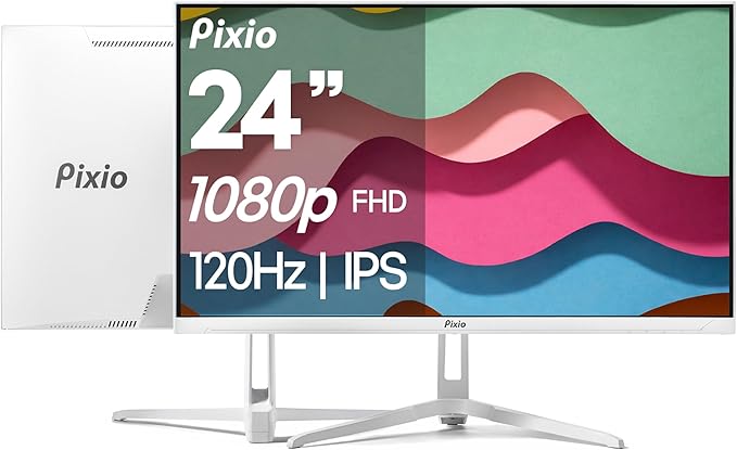 Pixio PX246 Wave White 24 inch 120Hz Refresh Rate FHD 1080p Resolution IPS Panel 4ms GTG Response Time Gaming Monitor with Adaptive Sync
