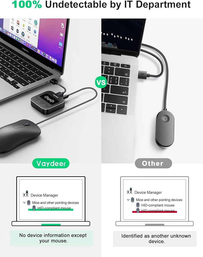 Vaydeer Smart Mouse Jiggler X3 Plus Undetectable Mouse Mover by IT Auto Running When AFK Auto Stop When Mouse in use Plug and Play with LED Display 3 Tracks Undetectable Mouse Shaker Wiggler