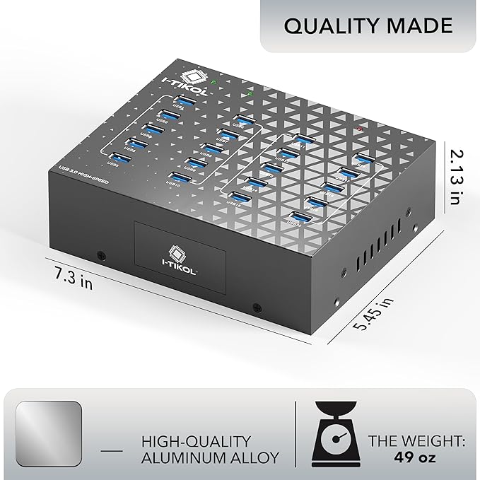 20 - Port USB 3.0 Splitter Hub with Power Supply - High Speed Data Transfer for Desktop Laptop HDD PC - Expand and Speed Up to 5 Gbps 110W - Industrial Grade Hub Compatible with External Drives