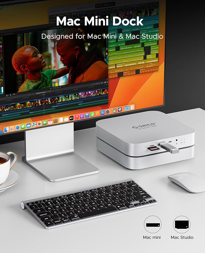 ORICO StudioLink Mac mini Hub with SSD Enclosure &amp 7-in-1 Ports | NVMe/SATA M.2 SSD Dock for Mac mini M1/M2/Mac Studio | 10Gbps USB-C SD/TF Card Reader 3.5mm Audio Aluminum Alloy