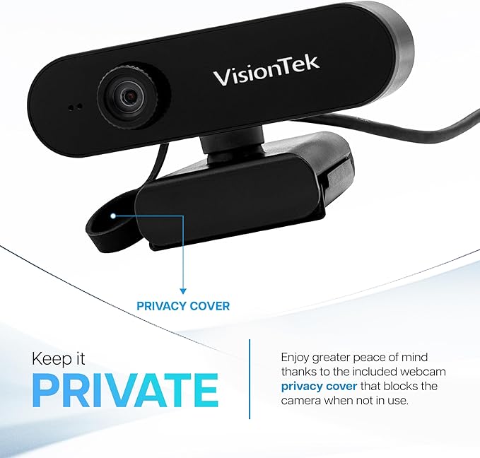 VisionTek VTWC30 Premium Full HD (1080P 30FPS) Webcam for Windows Mac Linux &amp Chromebook with Digital Dual Microphones Manual Focus Lens Privacy Cover 83-Degree Viewing Angle