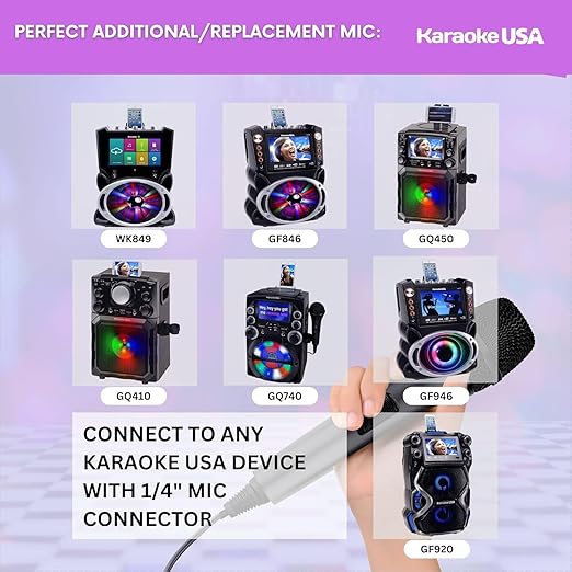 Karaoke USA OM189 Professional Dynamic Karaoke Microphone | Durable Detachable Corded Mic with 6.3mm (1/4) to XLR Plug | Clear Balanced Sound for Karaoke Machines PA Systems &amp Events