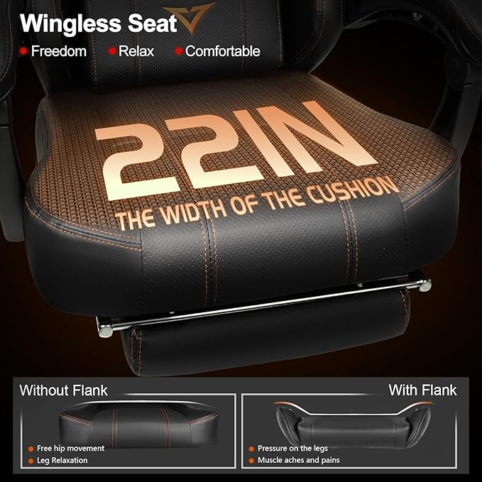VITESSE Big and Tall Gaming Chair with FootrestErgonomic Video Gaming Chair with Oversized Headrest and Lumbar Support for Adults 400lb Weight CapacityComputer Chair for Office or Gaming (Orange)