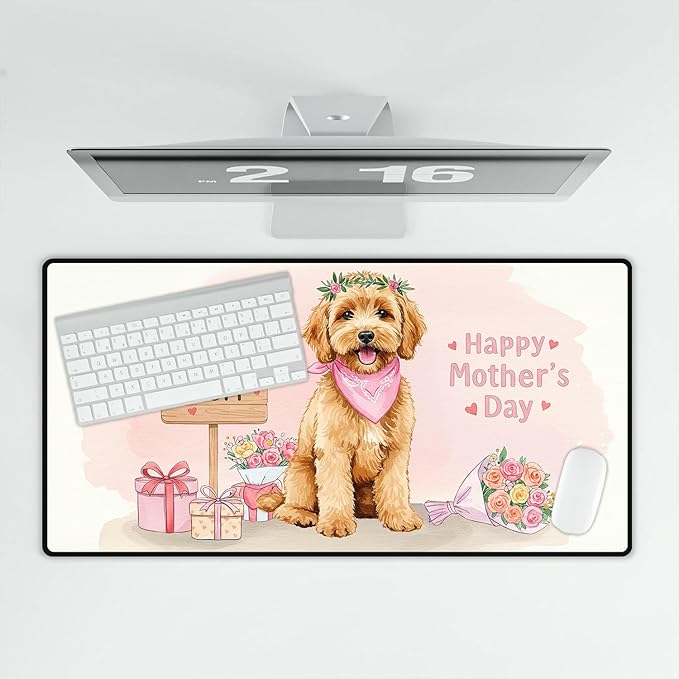 Happy Mother's Day Goldendoodle Love Dog Mom Heart Flower Desk Mat Full Keyboard Mouse Pad Doodle Dog Lover Gifts Idea Large Mousepad 12004