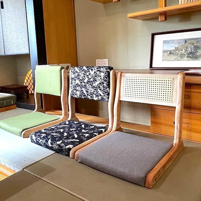 BTZHY Floor Chair Floor Chair Tatami Meditation Yoga Chair Foldable Indoor Outdoor Chair with Backrest Rubber Wood Legless Back Chair(O)