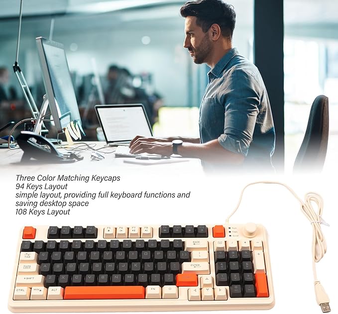 Vikye USB Gaming Keyboard Silent Computer Keyboard with 94 Keys LED Backlight Ergonomic Keyboard with Foldable Cable Gaming Keyboard Suitable for