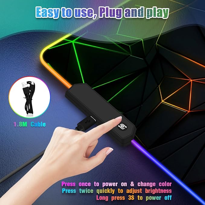 RGB Mousepad Led Mouse Pad Desk Mat I 31.5 x 11.8 Inch Large Mouse Pad I XL Oversized Big Mouse mat 14 Led Light Modes I Anti-Slip Rubber Base Waterproof Keyboard Pad for PC Gaming I Vibrant Neon