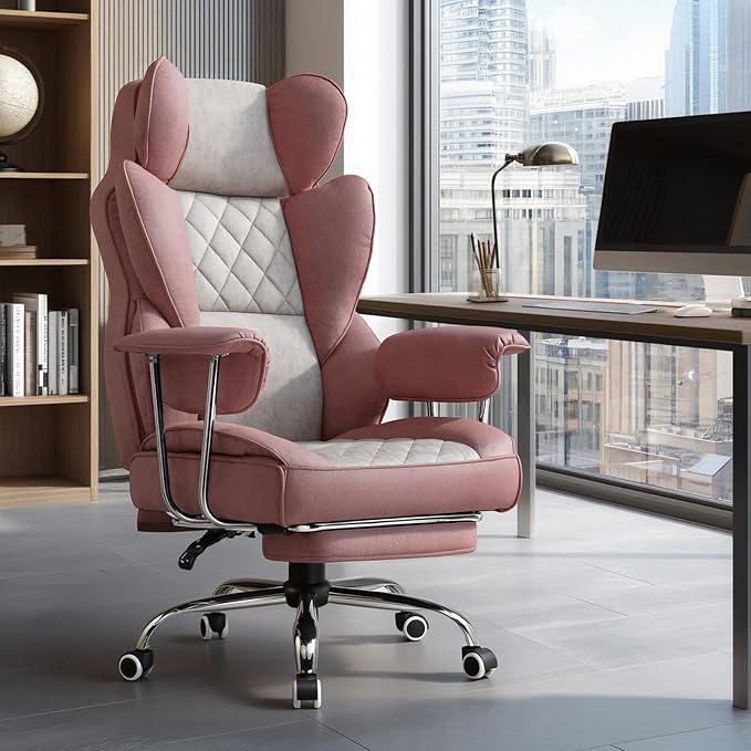 GTPLAYER Gaming ChairOffice Chair with Pocket Spring Lumbar Support Ergonomic Comfortable Wide Office Desk Computer Chair with Outward Fixed Soft Armrests and Footrest (Fabric Pink)