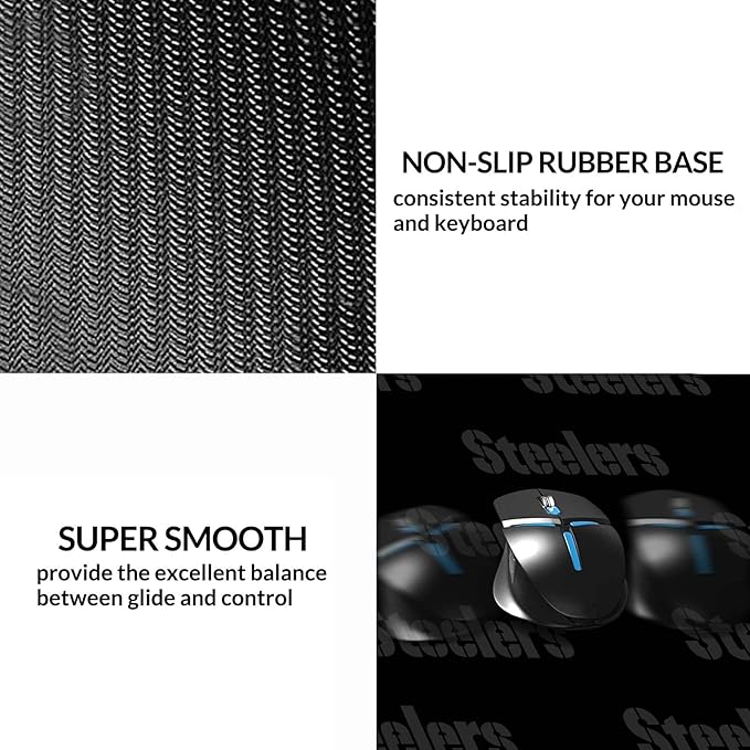 Large Gaming Mouse Pad with Non-Slip Rubber Base for Laptop Computer Desktop KeyboardBlack Design Stitched Edges Mouse Desk Mat for Football Sport Fans