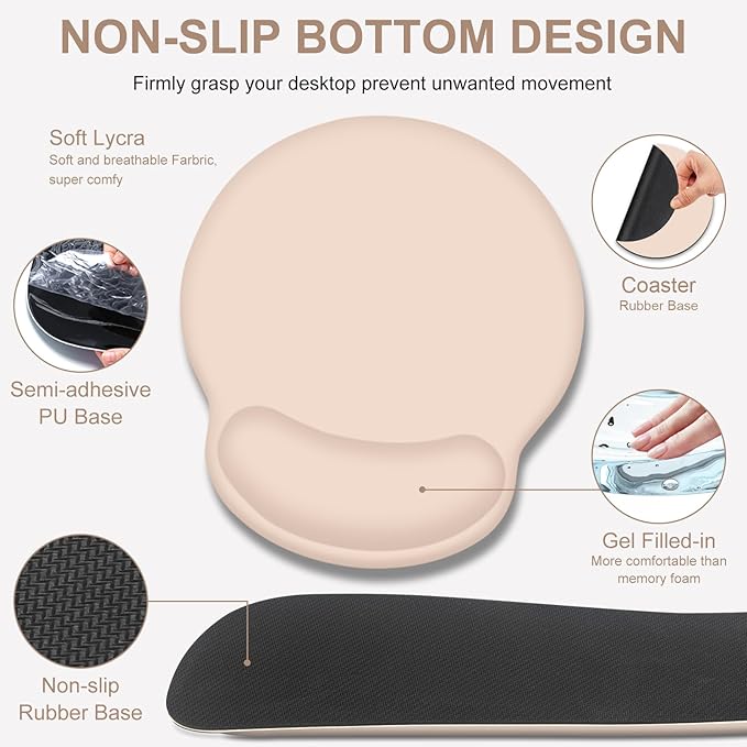 Mouse Pad Desk Pad Protector Keyboard Wrist Rest + Mouse Pad Wrist Rest +Coaster Large Gaming Mouse Pad for Computer Keyboard Laptop XXL Desk Mat Writing Pad for Office and Home Beige