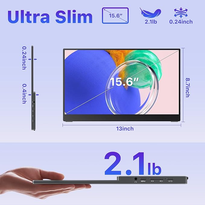 VisionOwl Portable Monitor for Laptop IPS USB-C HDMI Travel Second Monitor for MacBook Pro Air PC PS5 Xbox Portable Second Screen Built-in Kickstand Speakers VESA Mountable 15.6