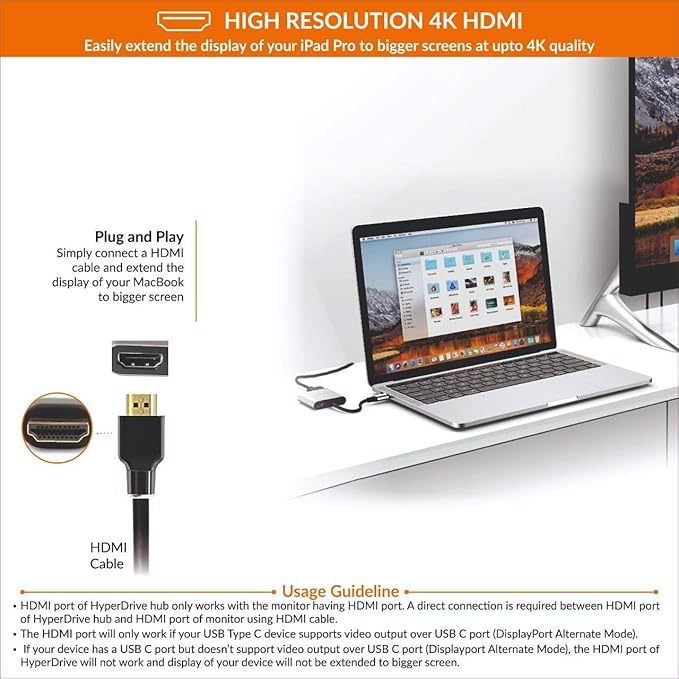 HyperDrive 4K HDMI 3-in-1 USB-C Hub for MacBook Chromebook - Silver
