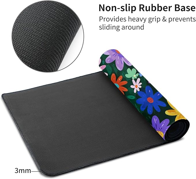 Colorful Flower Mouse Pad Extra Large Gaming Mouse Pads Waterproof Non-Slip Rubber Base Keyboard and Mouse Mat Floral Desk Pad for School Office Home 48 x 24