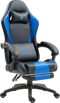 Dowinx Gaming Chair with Massage Lumbar Support and Footrest Gaming Chairs for Adults Ergonomic Computer Chair High Back with Pocket Spring Cushion Swivel Recliner with Headrest Blue