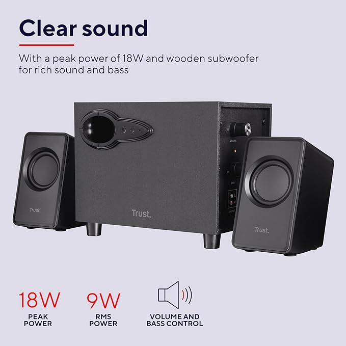 Trust WiFi 20442 Avora 2.1 PC Speakers with Subwoofer for Computer and Laptop USB Powered 18 W