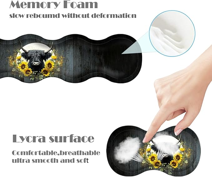 Ergonomic Keyboard Wrist Rest &amp Mouse Pad Wrist Rest SetXL Gaming Desk Mat 31.5x 11.8Non-Slip BaseMemory FoamEasy Typing Pain Relief for Office &amp HomeHighland Cow Sunflowers
