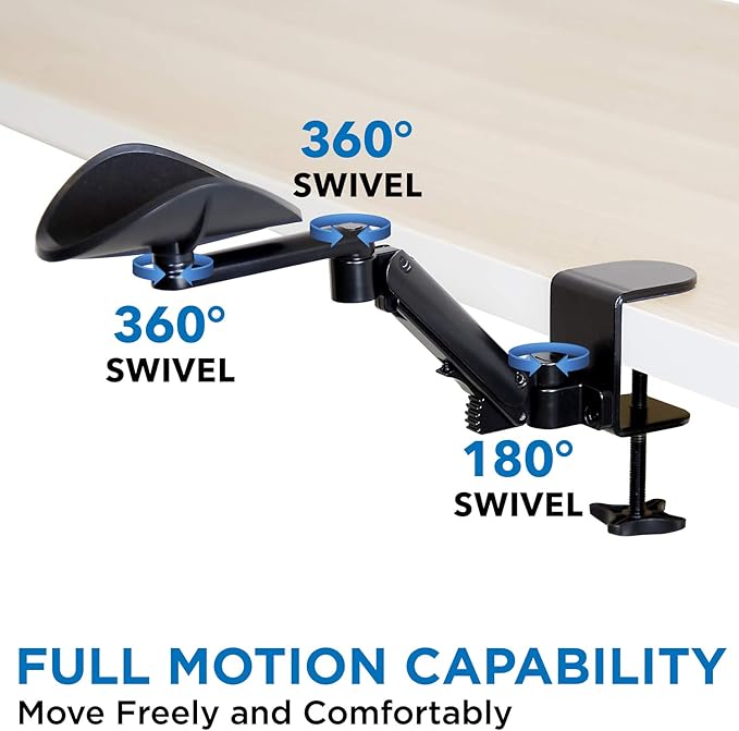 Mount-It! Adjustable Arm Rest for Desk Ergonomic Elbow &amp Forearm Support Height Adjustable Full Motion Rotating Desk Arm with Clamp-On Base for Computer &amp Keyboard Use Steel Construction (M