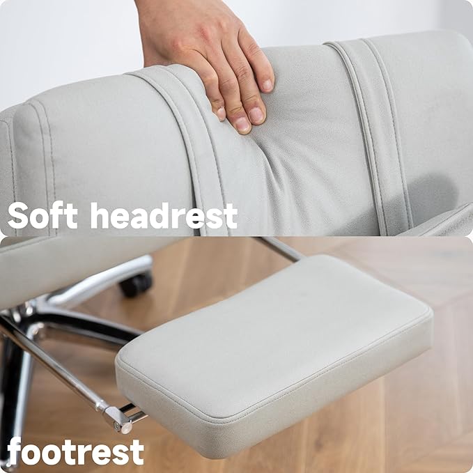 Video Game Desk ChairSwivel Ergonomic Office Chairwith Footrest and Comfy Lumbar SupportPU Leather Recliner with HeadrestFixed Up ArmrestHeight Adjustable with 360°Swivelfor Adults (Light Grey)
