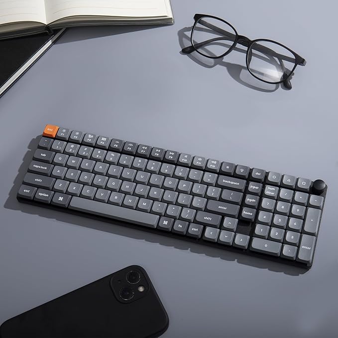 Keychron K17 Max 96% Layout QMK/Launcher Ultra-Slim Wireless/Type-C Wired Mechanical Keyboard with White LED Backlit Low-Profile Gateron Mechanical Brown Switch Compatible with Mac Windows Linux