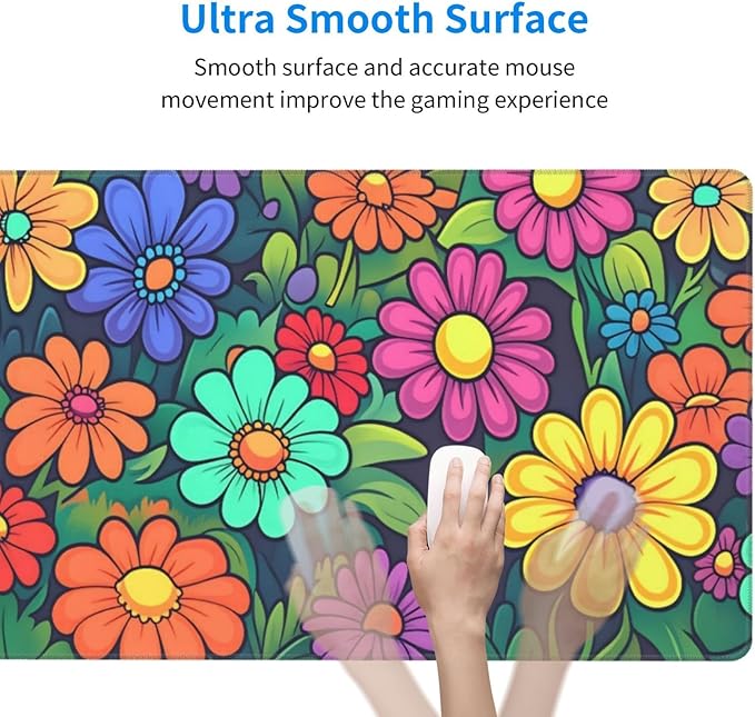Colorful Small Daisy Desk Cover MatExtended Large Mouse PadComputer Laptop Mat Desk Decor for Office Game Home 30x16 Inch
