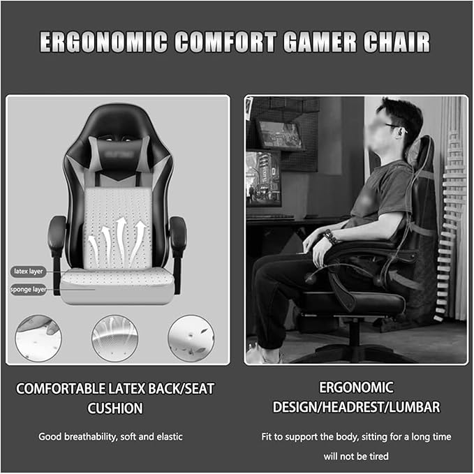 Chair Swivel Chair Gaming Chair Footrest Cool Stitching Color Ergonomics Gamer Chair 145° Comfortable Reclining Racing Chair Silla Gamer Load Bearing 140Kg/308.6Lbs