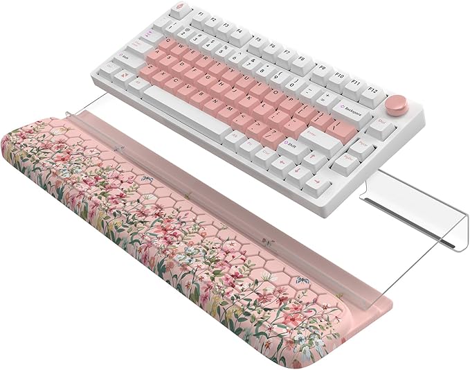 2 in 1 Keyboard Stand with Wrist Rest 3-Angle Adjustable Keyboard Riser for Typing Anti-Fatigue Memory Foam Wrist Support for Office Home (Pink)