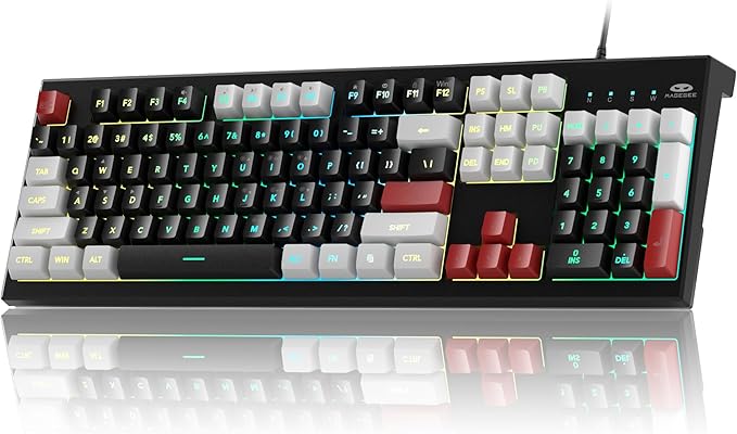 MageGee Creamy KeyboardK2 Keyboard Wired RGB Backlit 104 Keys Waterproof Ergonomic KeyboardsPC for PC/loptop/MAC - Knight Red