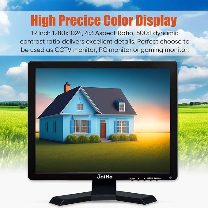 JaiHo PC Screen 19 Inch 4:3 Monitor 1280x1024 Color LCD Screen HD PC Monitor with HDMI/VGA/AV/BNC/USB for Raspberry Pi Computer Xbox Two Speakers VESA