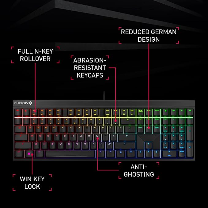 CHERRY XTRFY MX 2.0S Wired Mechanical Gaming Keyboard with RGB-Lighting Designed in Germany Full Key Rollover Anti Ghosting Cherry MX2A Blue Switches White