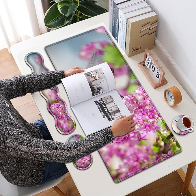 Extended Gaming Mouse Pad 31.5x11.8 Big Desk Mat Ergonomic Memory Foam Keyboard Wrist Rest Support for Home Laptop Working Office Desk Pad with Non-Slip BaseHummingbird &amp Flowers Large Mouse Pa
