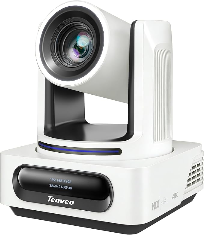 Tenveo 4K NDI PTZ Camera AI Humanoid &amp Face Auto-Tracking 20X Zoom 3G-SDI/HDMI/USB3.0/LAN(PoE) Live Streaming with Tally Light &amp IP Display for Live Streaming Video Production Church Events