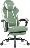 Misolant Gaming Chair Fabric Gamer Chair with footrest for Adults High Back Ergonomic Computer Game Chair with Adjustable Headrest and Massage Lumbar Support 90-155° Recline Free Green