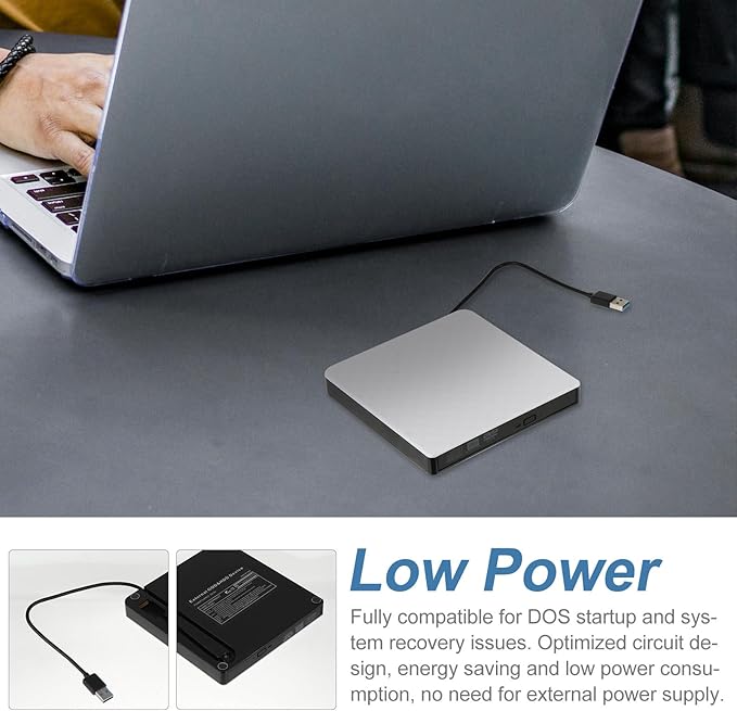 Kichvoe External DVD Drive USB 3.0 DVD Burner Portable CD Writer Compatible with Laptop Desktop White Optical Disk Drive for Data Backup and Media Playback