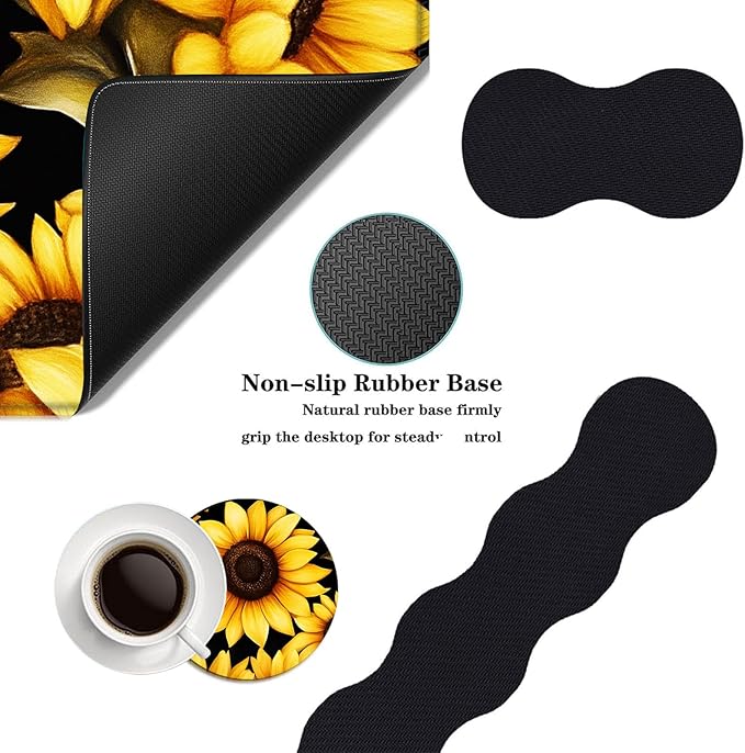 Mouse PadLarge Desk Mat Set 4in1 XL Mousepad + Keyboard Wrist Rest+Mouse Wrist Rest+Coaster with Ergonomic Desk Pad for Home Office Table Computer Cover -Yellow Sunflowers