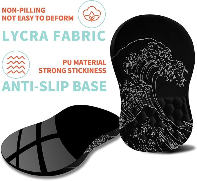 Ergonomic Mouse Pad Wrist Support with Memory Foam Massage Bulge Carpal Tunnel Pain Relief Mousepad Wrist Rest for Mouse(12x8 inchSea Wave)