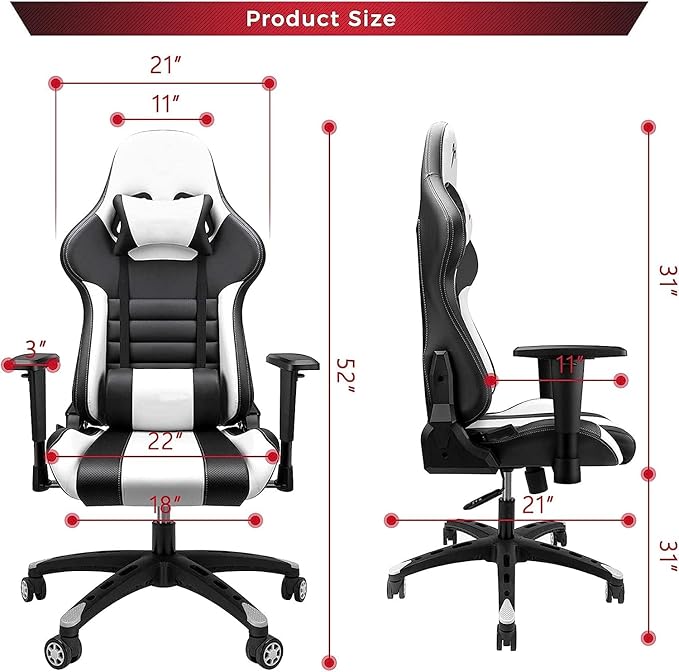 Gaming Chair for AdultsGaming ChairComputer ChairHeavy-Duty Chair Adjustable 180 Degree Reclining Gaming Chair with Headrest Armrest and Lumbar