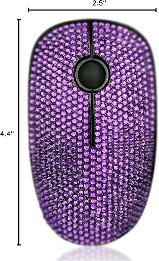 Luxury Bling Wireless Mouse for Girls Pink Rhinestone Coverd Computer Mouse with USB Receiver Sparkly Cute Mice for Laptop PC Notebook MacBook - Purple