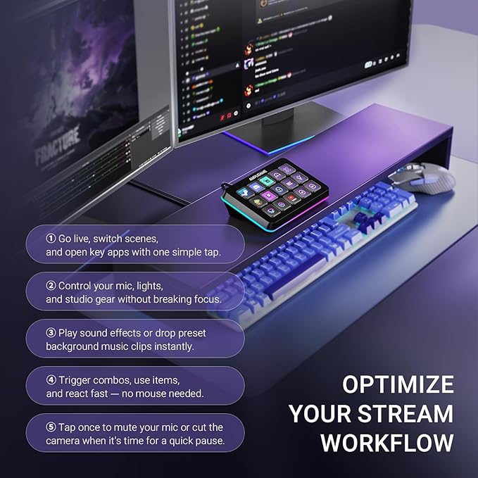 FIFINE AmpliGame Stream Controller with 15 Macro Keys Streaming Keyboard with Trigger Actions in OBS/Twitch/YouTube/Streamlabs Shortcut Buttons Keypad Works with Mac and PC-D6