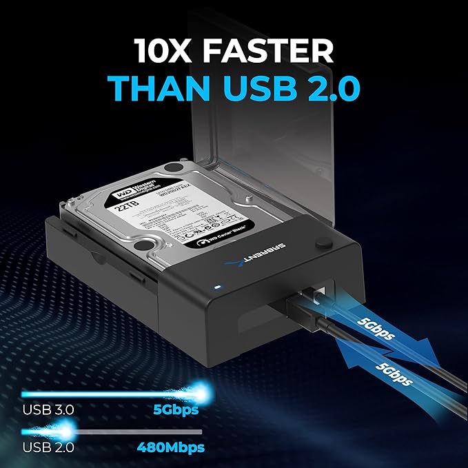 SABRENT USB 3.0 to SATA External Hard Drive Lay-Flat Docking Station for 2.5 or 3.5in HDD SSD [Support UASP] (EC-DFLT)