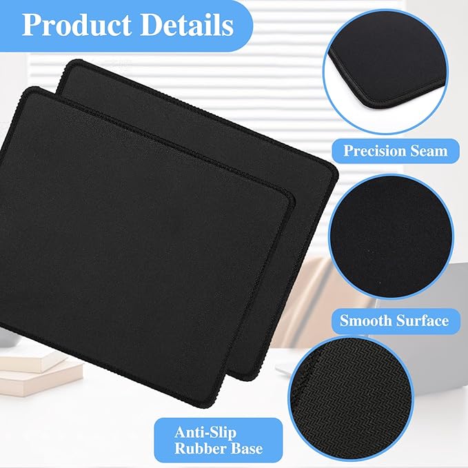 20 Pack Mouse Pad with Stitched Edge2mm Black Mouse PadsMousepads with Non Slip Rubber BasePremium-Textured &amp Waterproof Mousepad for Computers Laptop Office Home8.7x7.1In