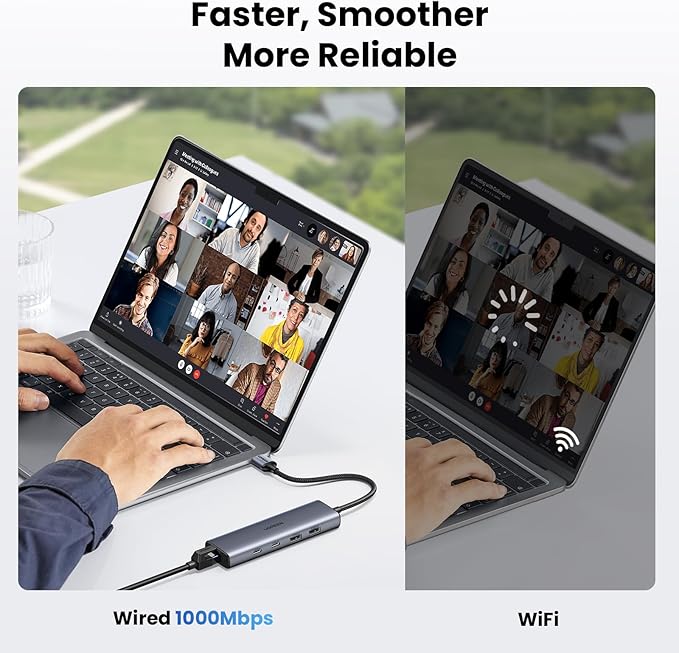 UGREEN USB to Ethernet Adapter 5 in 1 USB Hub with Ethernet with 2* USB-C 3.2 (10Gbps) + 1*USB-A 3.2/1*USB-A 2.0/Gigabit RJ45 Network LAN Internet Dongle Compatible for Laptop MacBook Pro/Air XPS