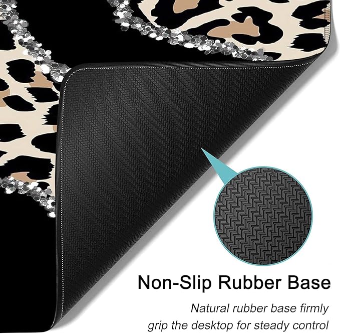 Black Large Gaming Mouse Pad - 31.5x11.8 Ergonomic Memory Foam Wrist Rest Support Non-Slip Base Leopard Design