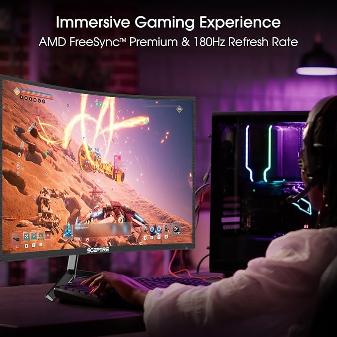 Sceptre New 24-inch Curved Gaming Monitor 1080p up to 180+Hz DisplayPort HDMI 100% sRGB AMD FreeSync Build-in Speakers Machine Black 2026 (C248B-FWT168 Series)