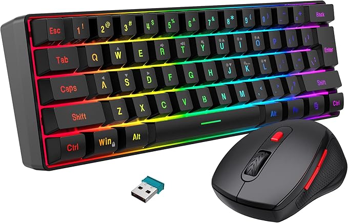 Snpurdiri 60% Wireless Gaming Keyboard and Mouse Combo Include 2.4G Small Mini 60% Merchanical Feel Keyboard Ergonomic Design Vertical Feel Wireless Mouse