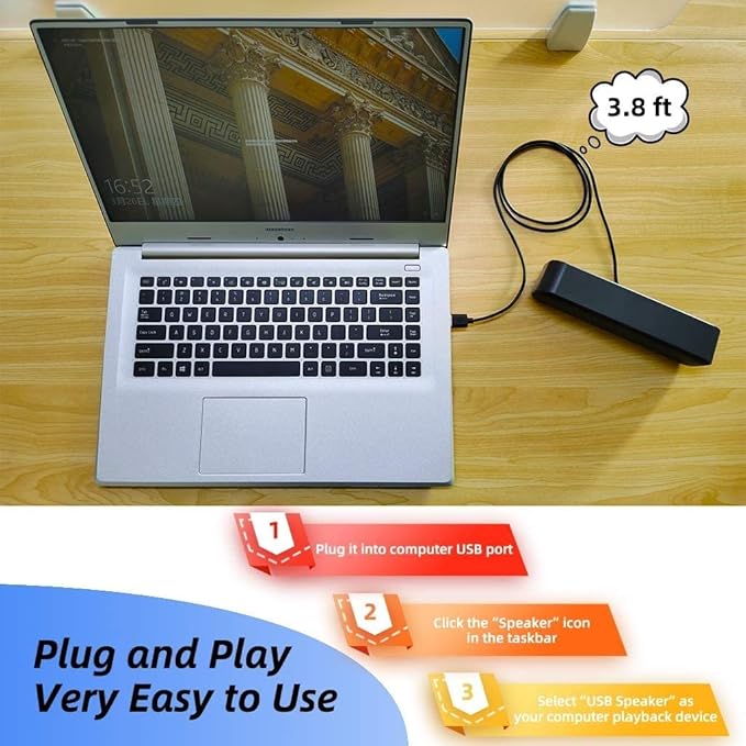 USB Computer Speaker Laptop Speaker with Stereo Sound &amp Enhanced Bass Portable Mini Sound Bar