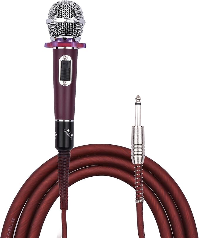 Professional Wired Microphone Zinc Alloy and ABS Construction Red/Black/Silver Grey 8.07 Inch Length 600Ω Impedance 14.76ft Cable