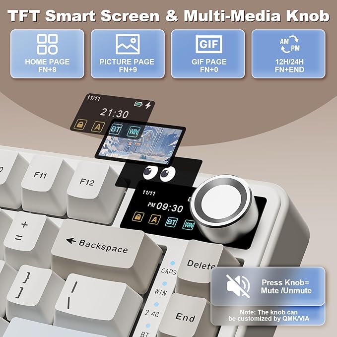 YUNZII B75 PRO MAX QMK/VIA Wireless Mechanical Keyboard75% Layout with Screen and KnobCustom Hot Swap GasketCreamy Pre-lubed SwitchesBluetooth/Type-C/2.4G for Win/Mac (BeigeCocoa Cream V2 Switch)