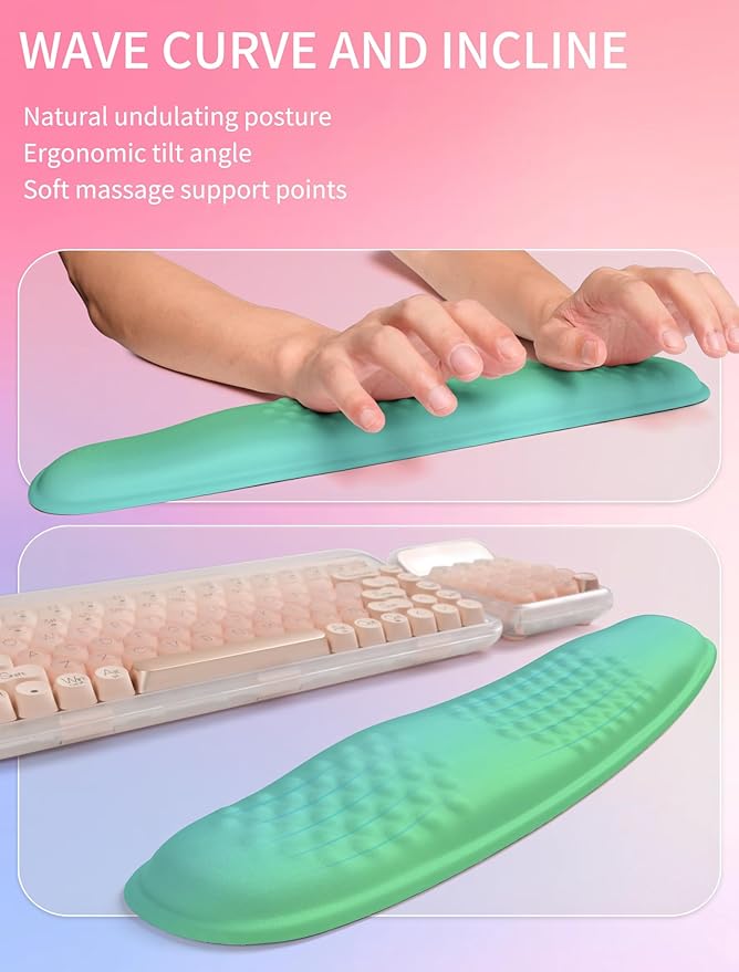 Hokafenle 2in1 Combination Wave Keyboard Wrist Rest and Ergonomic Curvature Mouse Pad Wrist Support for Relieve Wrist Pain Filled with Soft Cushion Memory Foam Gradient Green
