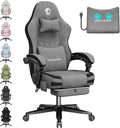 Gaming Chair Fabric Computer Office Chair with Massage Ergonomic Chair with Footrest Lumbar Support Pocket Spring Widened Cushion Metal Legs 350LBS Light Gray